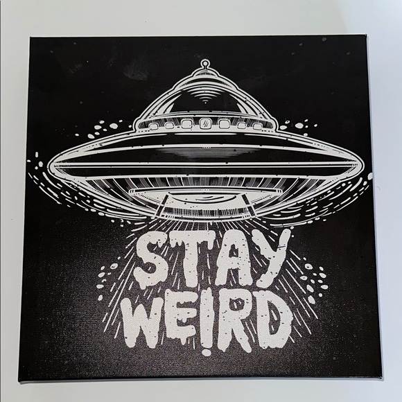 Black and White UFO Stay Weird Canvas Art - Picture 4 of 4